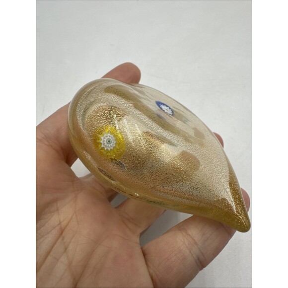 VTG MURANO GOLD AVENTURINE MILLEFIORI GLASS HEART SHAPED PAPERWEIGHT~XLNT COND - Picture 4 of 7